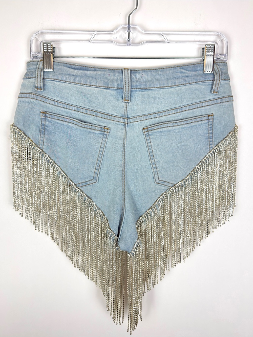 Azalea Wang Gonna Love Me Waterfall Rhinestone Denim Shorts Festival Boho Large - Picture 11 of 16